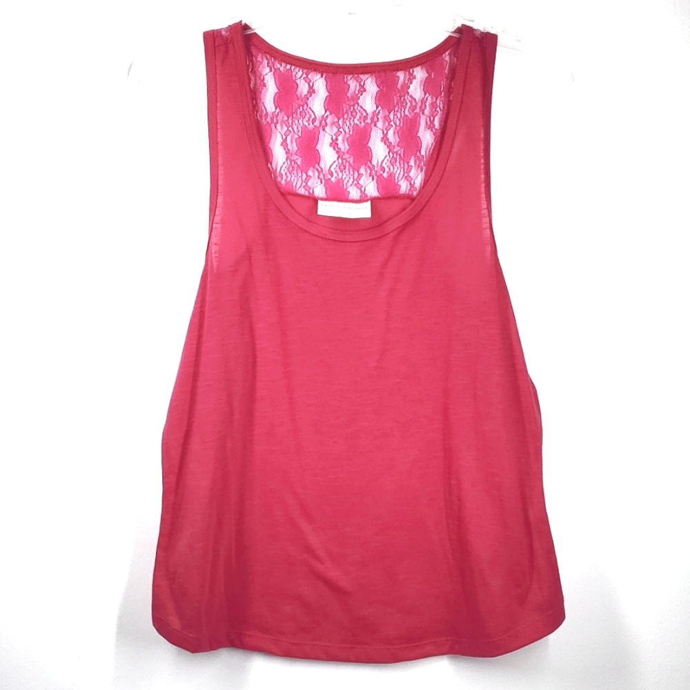 Bobbie Brooks Rasberry Pink Lace Back Tank Top L